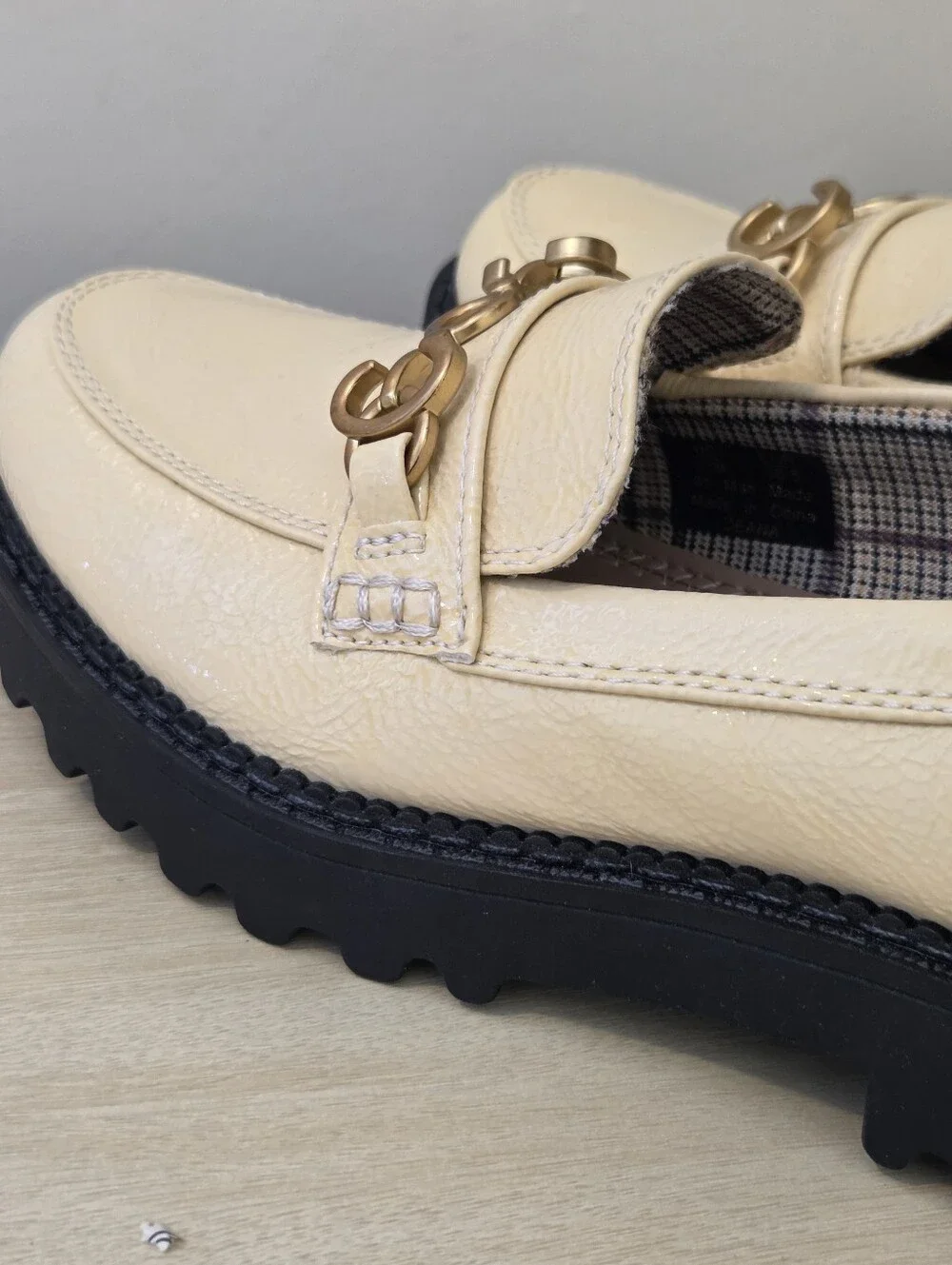 Circus Cream Patent Leather Loafers with Gold Horsebit